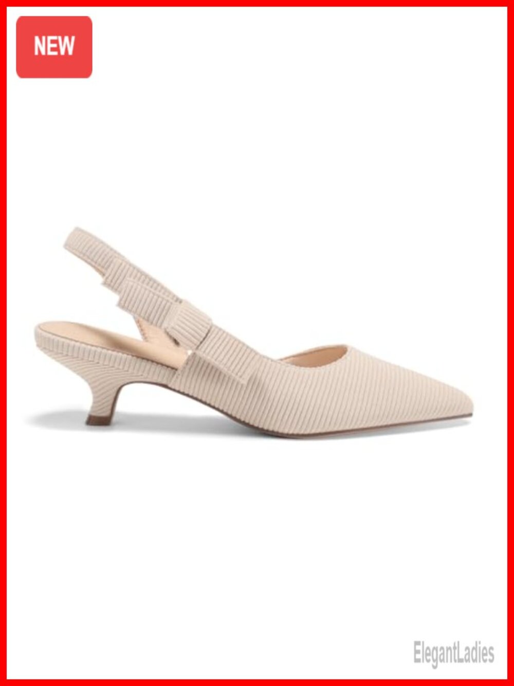 Slingback Kitten Heels Pointed Toe D'Orsay Bow Dress Shoes Knitted Low Heels